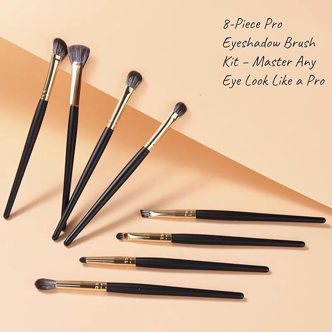 Eyeshadow Makeup Brushes Set with Case 8 PCS Soft Synthetic Hairs Eye Makeup Brushes for Blending Eyebrow Eyeliner Eyeshadow （Black）-FemmiqueWomen