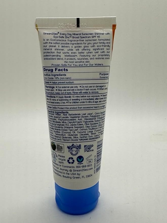 SPF 45 Every Day Shimmer Mineral Sunscreen | 2.5 Fl Oz Biodegradable, Paraben Free & Reef Safe Sunscreen | Non-Greasy, Lightweight & Shimmer Mineral Protection Against UVA & UVB for Face & Body-FemmiqueWomen