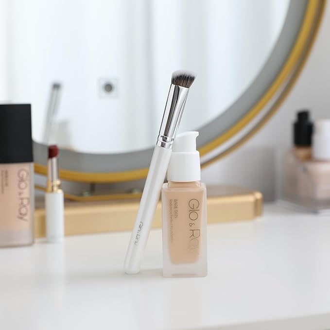 GLO&RAY Concealer Brush Under Eye - Makeup Brush Angled Flat Teardrop, Nose Contour for Powder Pro Concealing Blending for Liquid & Cream Cosmetic, Foundation Brushes Small With Dust Cover (White)-FemmiqueWomen