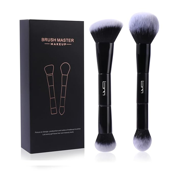 2Pcs Duo End Makeup Brushes, Foundation, Powder, Contour, Concealer, eye makeup Brush, Double-ended Multi-functional Synthetic Cosmetic Tools Makeup Brushes(Black)-FemmiqueWomen