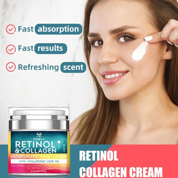 Retinol & Collagen Face Cream – Anti-Aging Moisturizer for Wrinkles & Fine Lines | Hyaluronic Acid & Peptides | Hydrates & Restores Skin Elasticity-FemmiqueWomen