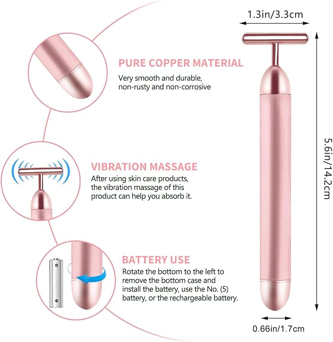 2 Pack T Shape Face Massager Beauty Bar Golden & Pink Facial Massager, Portable Electric Vibration Face Neck Body Massager for Firming Lifting Anti Aging Skin Tightening Wrinkle Reducing-FemmiqueWomen