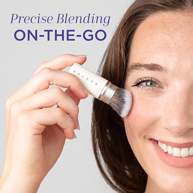 HALEYS Retractable Face Brush, VEGAN Dense, Angled Bristles & Adjustable Sleeve, Portable Makeup Brush for Quick, Easy Streak-Free Blending of Liquids, Creams, Powders, Travel-friendly Mess-Free Cap-FemmiqueWomen