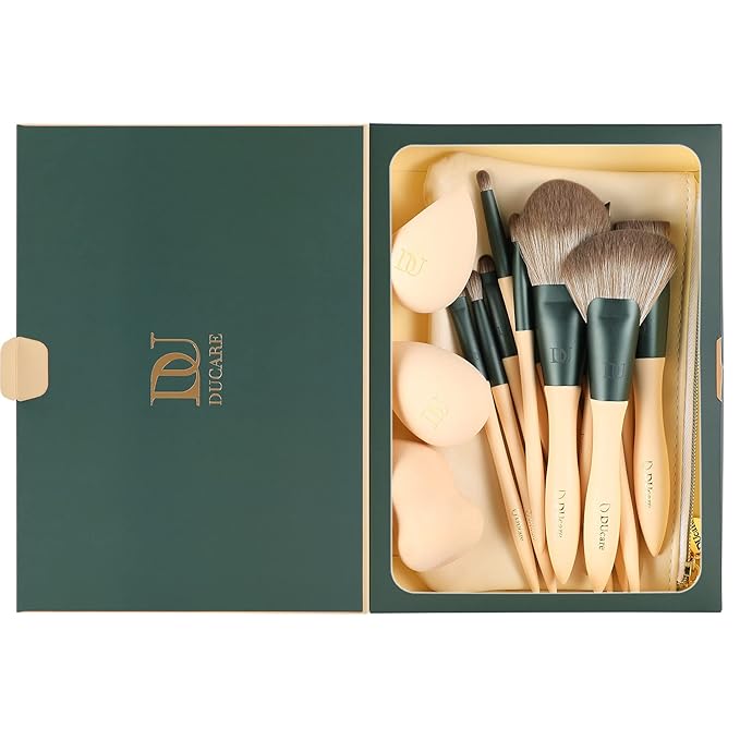 DUcare Makeup Brushes 14Pcs with 3Pcs Makeup Spong & Cosmetic Bag - Lime Mojito Series Makeup Brush Set for Foundation Blending Face Powder Blush Concealers Eye Shadows-FemmiqueWomen