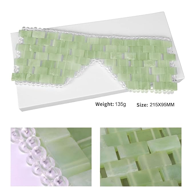 Jade Eye Mask 100% Natural Real Jade Stone Reusable Eye Mask for Hot & Cold Anti Aging，Headache and Migraine Relief Jade Mask for Women Men (Light green jade)-FemmiqueWomen