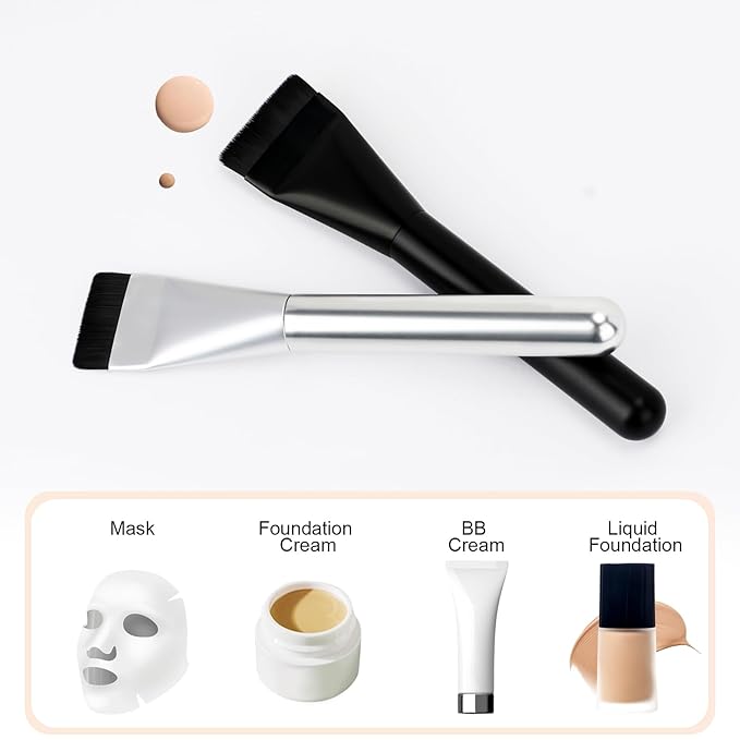 2Pcs Flat Foundation Brush,Face Mask Brush Makeup Spatula Facial Brush for Liquid Foundation Mask,Premium Face Korean Makeup Brush for Blending Cream (Black&Black)-FemmiqueWomen