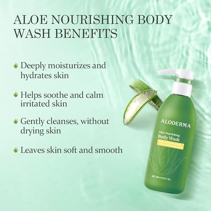 Aloderma Aloe Nourishing Body Wash Featuring Fresh, Organic Aloe for Dry, Sensitive Skin - Moisturizing Body Cleanser with Shea Butter, Allantoin - Leaves Skin Soft, Hydrate & Nourished - 16oz-FemmiqueWomen