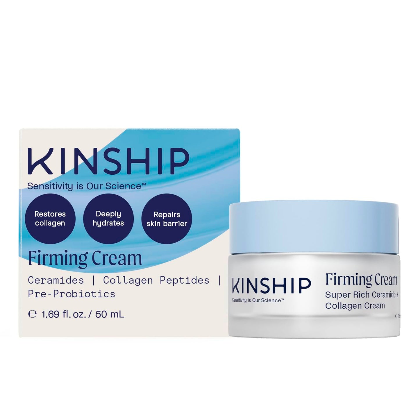 Kinship Super Rich Collagen + Ceramide Firming Cream | Anti Aging, Hydrating Face Moisturizer for Sensitive Skin | Wrinkle Cream - Smooth Fine Lines | Synthetic Fragrance-Free | Derm Approved, (1.7oz)-FemmiqueWomen