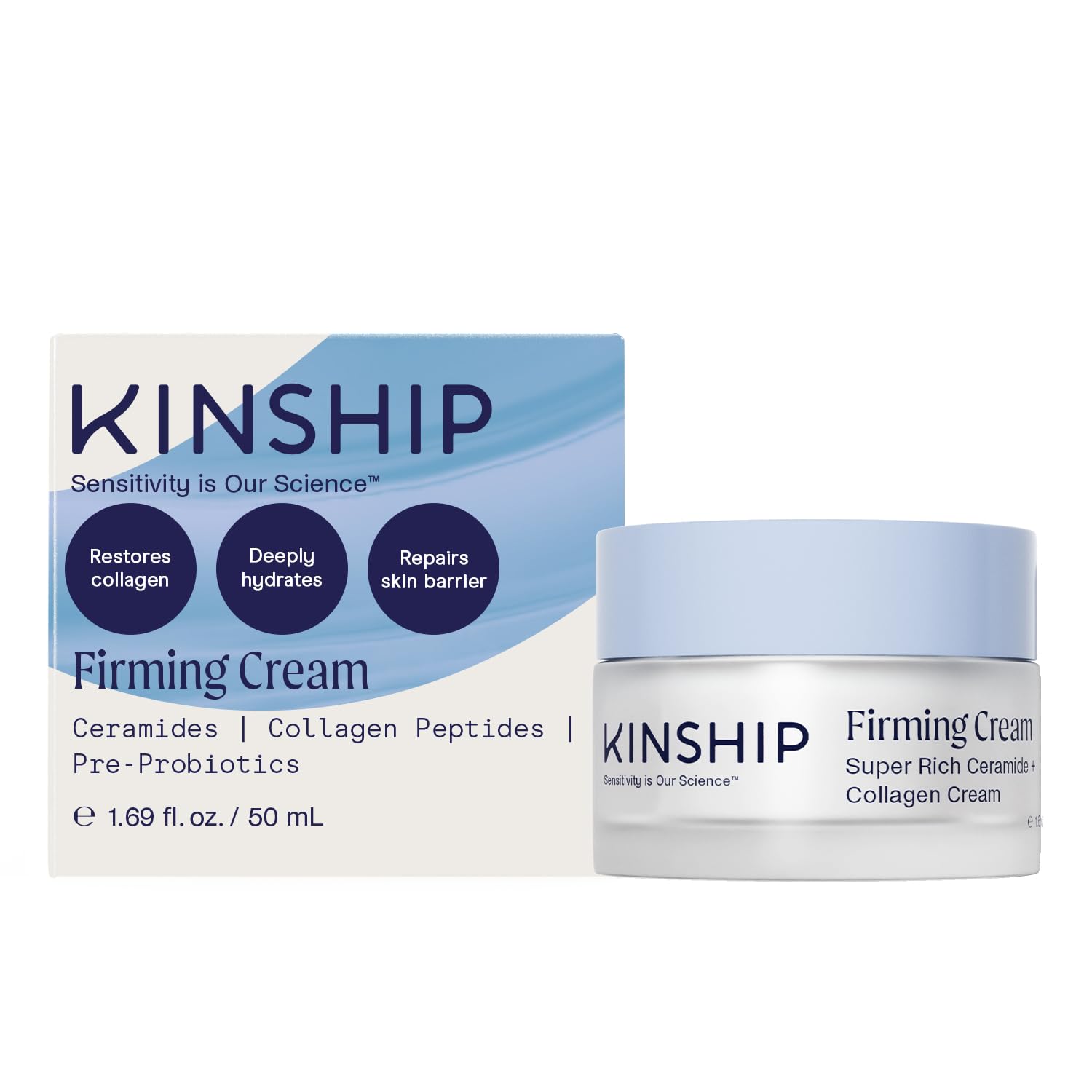 Kinship Super Rich Collagen + Ceramide Firming Cream | Anti Aging, Hydrating Face Moisturizer for Sensitive Skin | Wrinkle Cream - Smooth Fine Lines | Synthetic Fragrance-Free | Derm Approved, (1.7oz)-FemmiqueWomen
