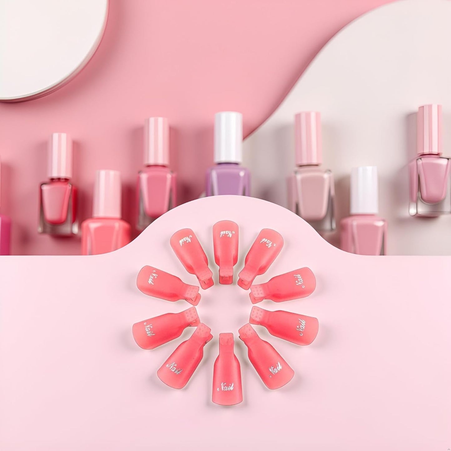 10 Pcs Pink Plastic Acrylic Nail Art Soak Off Cap Clip UV Gel Polish Remover Wrap Tool Gel Nail Polish Remover Clips for Fingernail Removal Soak Off Clips Wrap Cleaner Cap Clip Nail Polish Removers-FemmiqueWomen