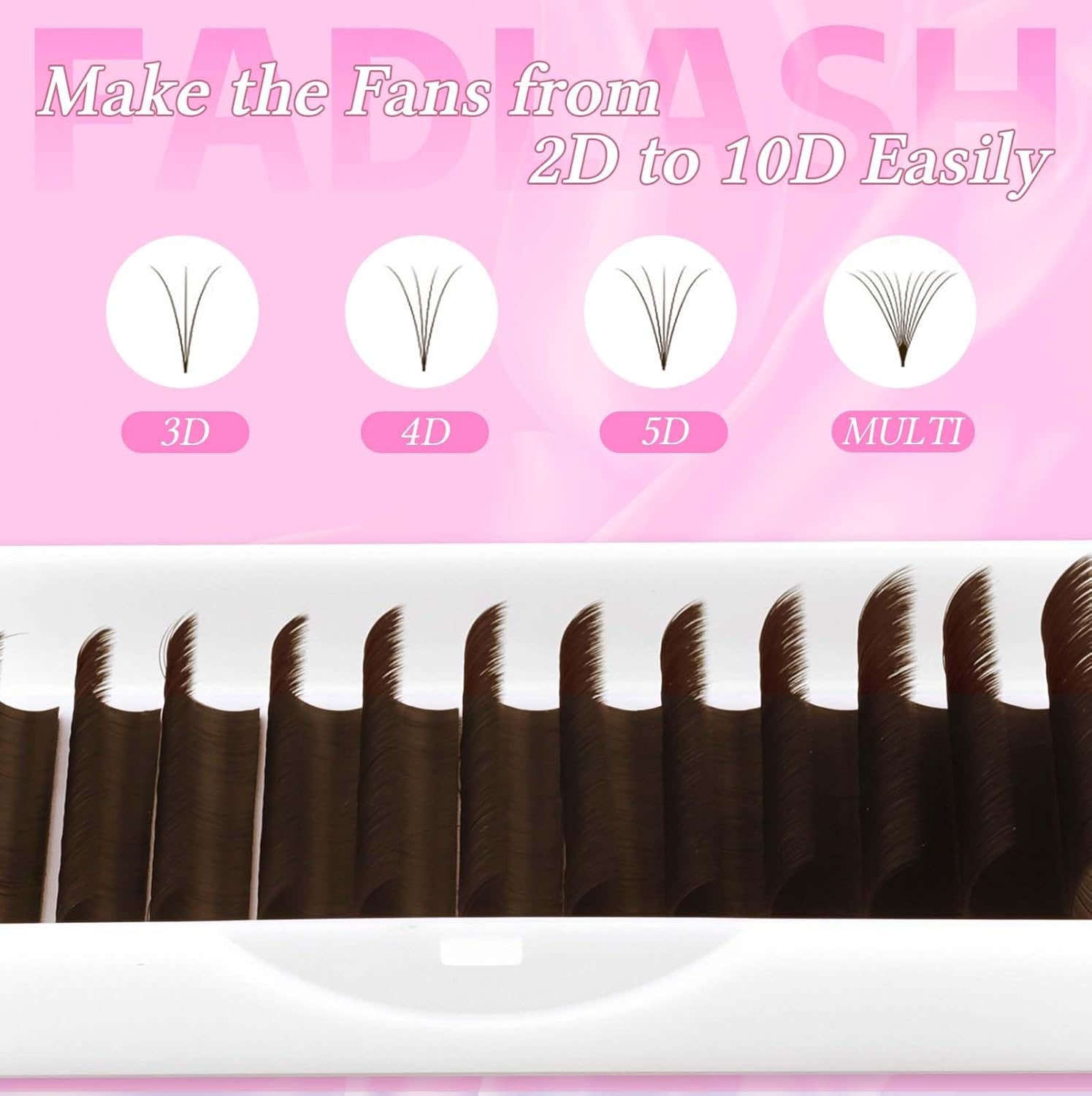 FADLASH Colored Lash Extensions Dark Brown Lash Extension Easy Fan Volume Lashes C/D Curl Volume Eyelash Extensions 0.07 Self Fanning Eyelash Extension Supplies (Dark Brown-0.07D, 8-14mm)-FemmiqueWomen