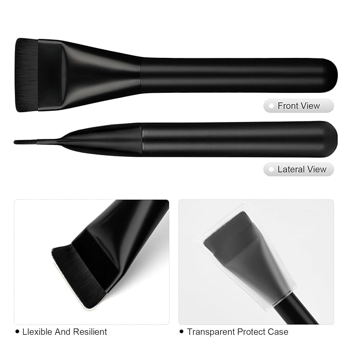 2Pcs Flat Foundation Brush,Face Mask Brush Makeup Spatula Facial Brush for Liquid Foundation Mask,Premium Face Korean Makeup Brush for Blending Cream (Black&Black)-FemmiqueWomen