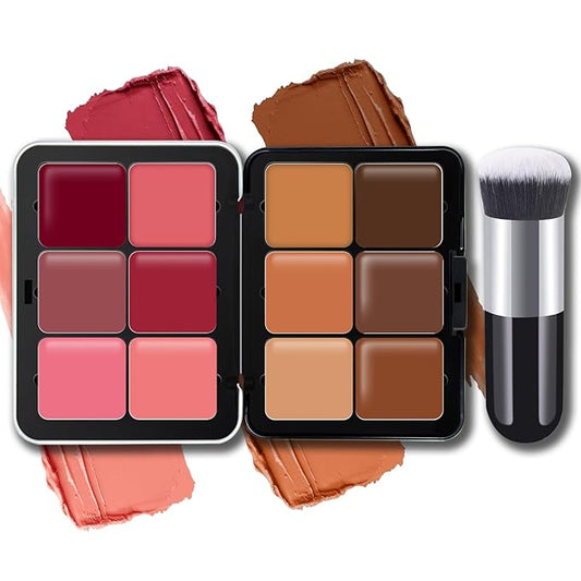 12 Colors Color Correcting Concealer Foundation Palette, Cream Blush and Concealer Palette, Long Wearing Smudge Proof Blendable Matte Finish Blush Powder Highlighter Cream Contour Palette Makeup (02)-FemmiqueWomen