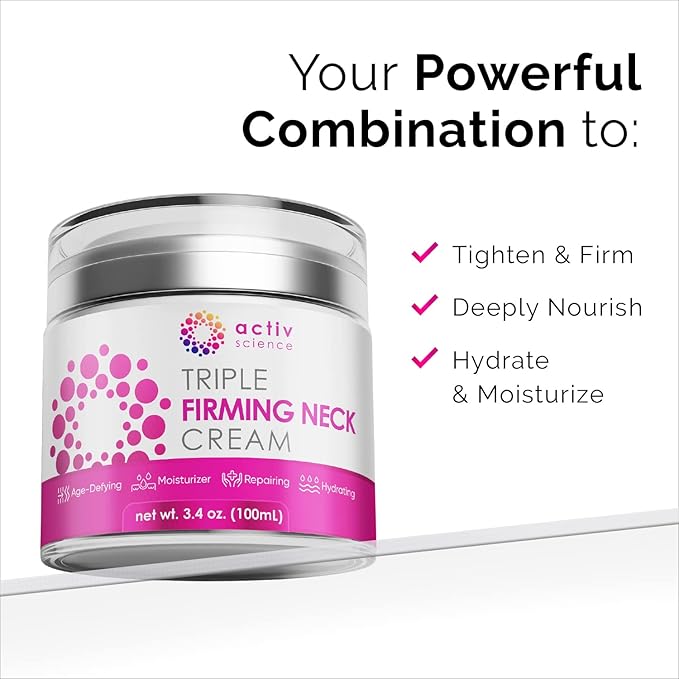 ACTIVSCIENCE Neck Firming Cream - Natural Anti-Aging Facial Moisturizer with Retinol Collagen & Hyaluronic Acid - Day & Night Anti-Wrinkle Cream - Firming, Hydrating Face Cream - 3.4Oz-FemmiqueWomen