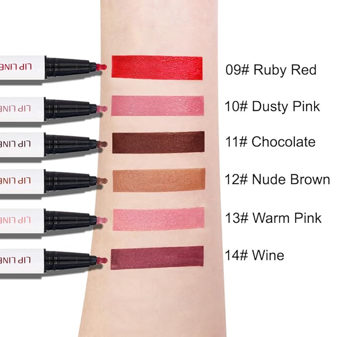 2Pcs Longwear Liquid Lip Liner Stain Marker Pen Set Long Lasting Waterproof, Pink Red Maroon Dusty Mauve Matte 24 Hour Lip Liner and Lipstick Combo, Color Stay Lipliner All Day, Lips Stain peel off-FemmiqueWomen