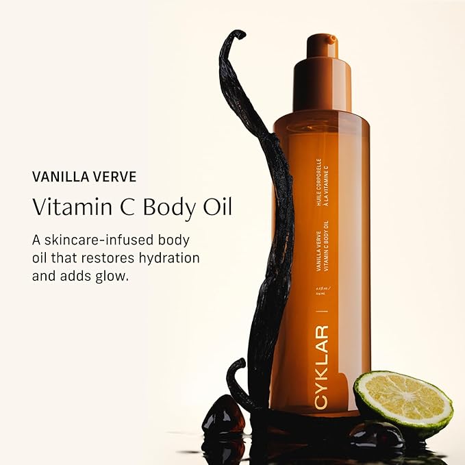 Vitamin C Body Oil for Women and Men. Moisturizing Vanilla Verve Scented Body Serum for Glowing Skin. Nourishing, Hydrating After-Shower and Bath Skin Care Moisturizer, 4.2 Fl Oz-FemmiqueWomen
