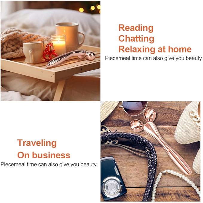 3D Face Roller Metal Facial Massager Face Sculpting Gua Sha Massage Tool for Eye Skin Care Reducing Puffiness Anti-Wrinkle for Women Girl Gift Set(Rose Gold)-FemmiqueWomen