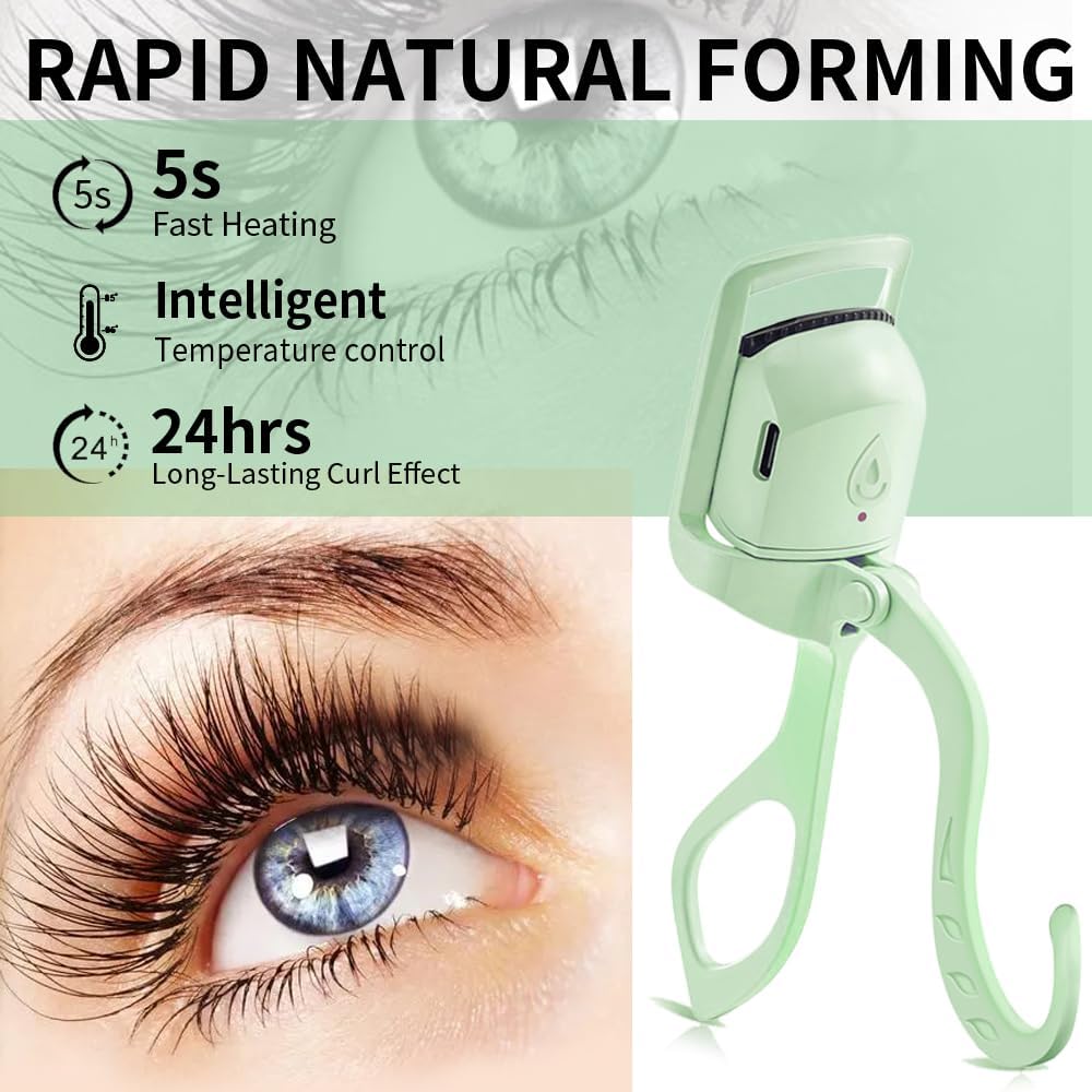 Heated Eyelash Curler, Fast Heat up Within 5s, 24 Hours Long Lasting, Rechargeable Electric Eyelash Curler, Temperature Control, Safe Anti-Burn Eyelash Curlers, Quick Natural Curling Eye Lashes-FemmiqueWomen