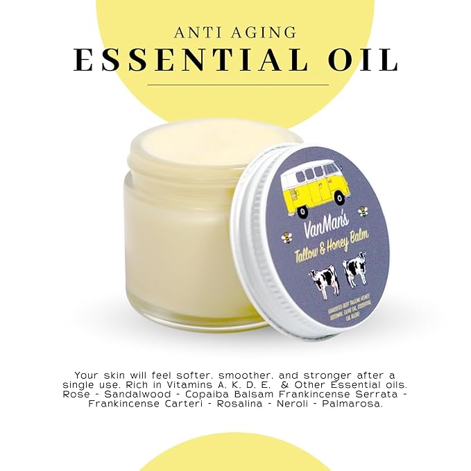 Vanman's Tallow and Honey Balm (3 Pack) - Tallow Face Moisturizer with Pure Grass-Fed/Finished Beef Tallow for Skin and Essential Oils, Organic Raw Honey and Beeswax, Cold Pressed Olive Oil - 2.5 oz-FemmiqueWomen