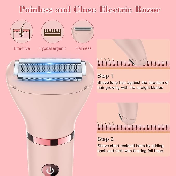 3-in-1 Electric Razor IPX7 Waterproof Bikini Trimmer Wet & Dry Use Painless Personal Trimmer Groomer for Ladies Face Body Legs Bikini Public Hairs Electric Lady Shaver with Replaceable Heads-FemmiqueWomen