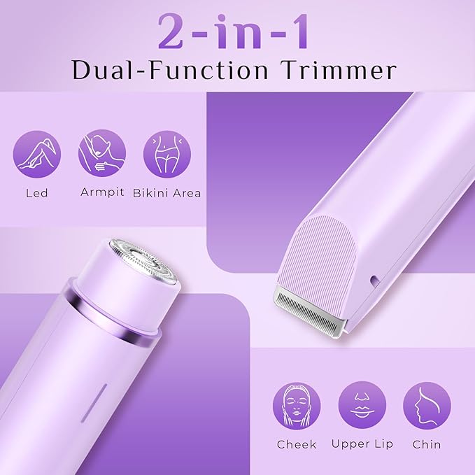 2025 New 2-in-1 Electric Bikini Trimmer for Women - Dual Head Electric Razor,Waterproof Painless Bikini Shaver, Pubic Hair Trimmer for Private Area & Body Hair, Purple-FemmiqueWomen