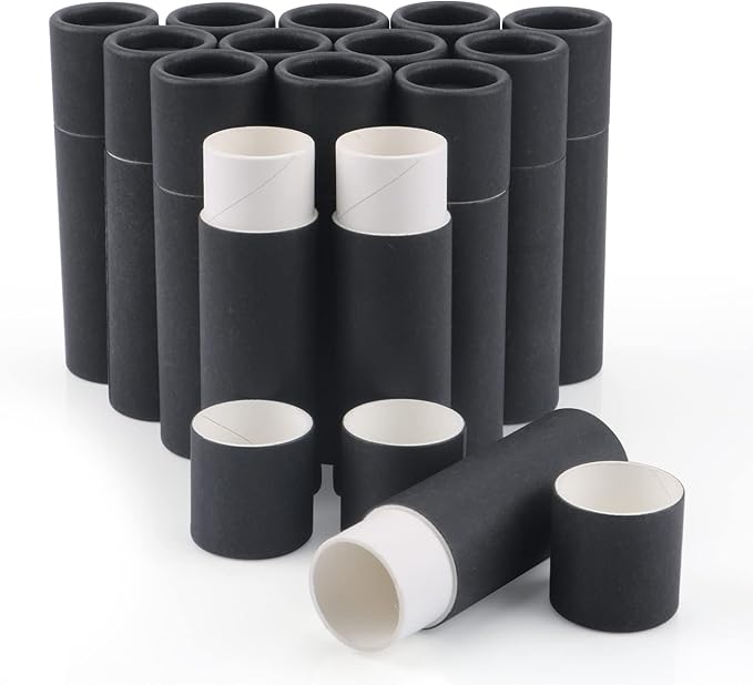 15 Pcs 0.3 oz Paperboard Lip Balm Tubes,Empty Kraft Paper Chapstick Tube Holder,Push-Up Style Biodegradable Solid Perfume Lip Gloss Container for DIY Homemade Balm Container,Natural Packaging- Black-FemmiqueWomen