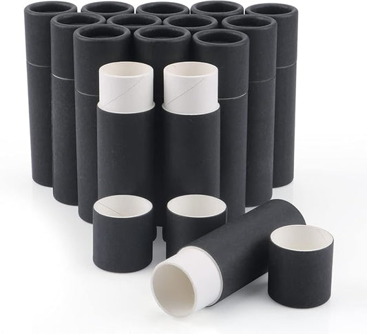 15 Pcs 0.3 oz Paperboard Lip Balm Tubes,Empty Kraft Paper Chapstick Tube Holder,Push-Up Style Biodegradable Solid Perfume Lip Gloss Container for DIY Homemade Balm Container,Natural Packaging- Black-FemmiqueWomen