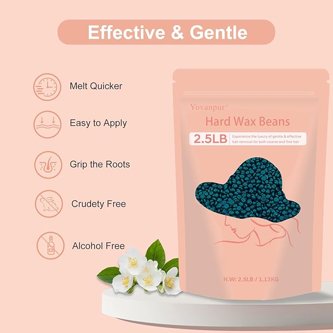 2.5lb Hard Wax Beads For Hair Removal, Yovanpur Waxing Beans for Sensitive Skin, Face, Eyebrows, Bikini, Brazilian, Legs and Full Body Bulk-FemmiqueWomen