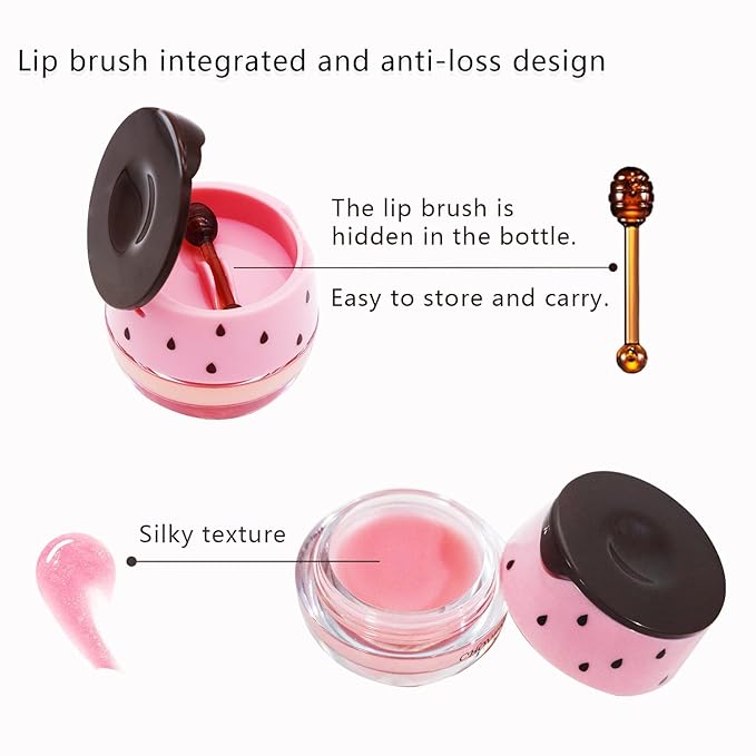 2PCS Bee Lip Balm Honey Lip Balm,Exfoliating Honey Pot Lip Balm Sleeping Lip Mask with Brush, Hydrating & Prevention Dry and Cracked, Lip Scrubs Exfoliator & Moisturizer-FemmiqueWomen
