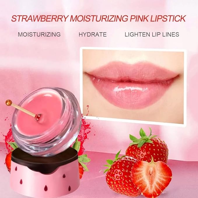 2Pcs Strawberry Vitamin E Lip Masks，Lip Balm Honey Pot，Hydrating & Prevention Dry and Cracked Lip Scrubs Exfoliator，Lip Sleep Mask Reduces Lip Lines，Lip Exfoliating Balm Sleeping Lip Mask-FemmiqueWomen
