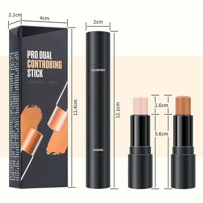 2 Colors Cream Contour Sticks Makeup Kit, Primer Face Highlighter Contouring for Beginners, Highlight and Contour Kit, Cream Concealer Makeup Blur Stick, Primer Face Corrector 3#-FemmiqueWomen