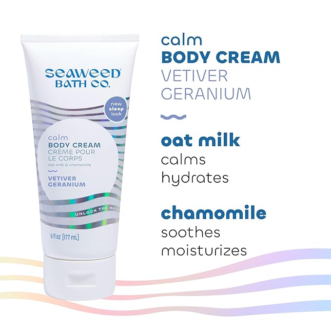 Seaweed Bath Co. Calm Body Cream - Vetiver Geranium | Soothing Hand and Body Lotion With Oat Milk, Shea Butter, and Chamomile | Natural, Vegan Moisturizer For Dry Skin | 6 oz-FemmiqueWomen