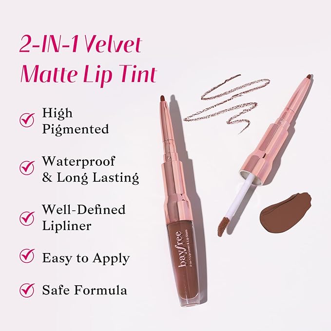 2-IN-1 Lip Liner and Lip Stain, High Pigmented Long Lasting Velvet Lip Tint, Well-Defined Lipliner, Weightless Waterproof Not Animal Tested, Matte Finish Makeup-FemmiqueWomen