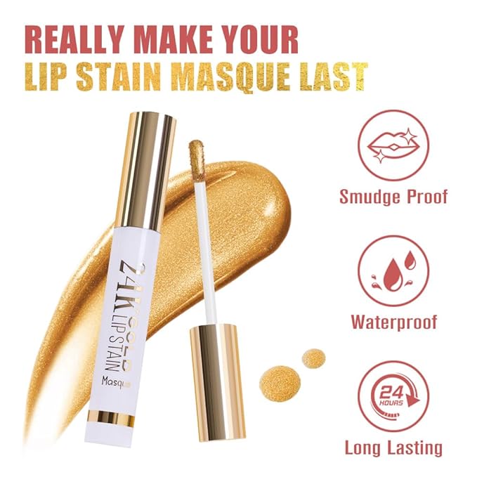 2025 New 24K Gold Liquid Lip Gloss Peel Off Lip Stain Tattoo with Tweezer, Mauve Lips Stain Peel Off Masque, Long Lasting Waterproof Lip Tint Stain, Transfer-proof for All Skin Types 04#-FemmiqueWomen