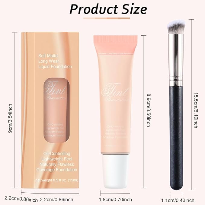 2 Pack Liquid Foundation Cream with Foundation Brush for Face Makeup,Durable Full Coverage Matte Concealer Make Up,Oil Control & Waterproof Base Primer -1 Fl.Oz (#02)-FemmiqueWomen
