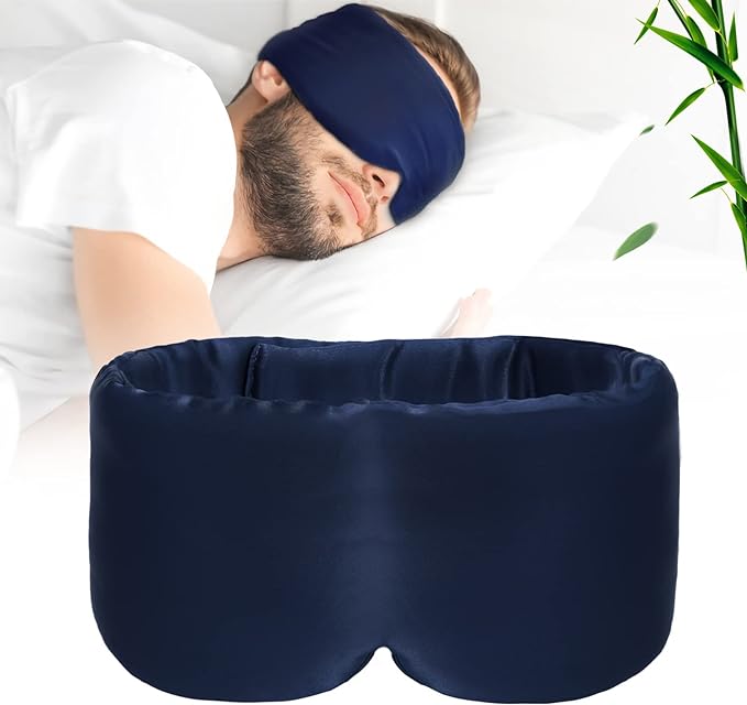 100% Handmade Bamboo Sleeping Eye Mask for Women for Men,Night Masks,Organic Sleep Mask,Blockout Eye Mask for Sleeping,Large Size Adjustable (Navy Blue)-FemmiqueWomen