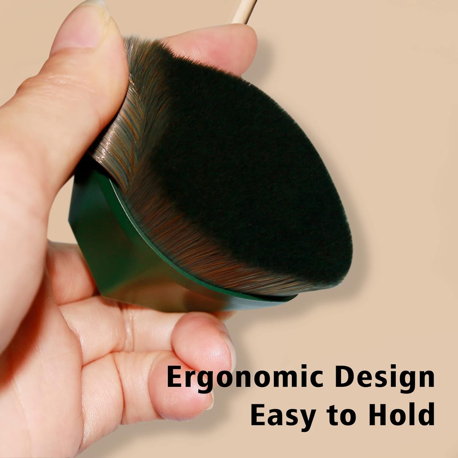 Foundation Makeup Brush Flat Top Kabuki Brush Hexagon Face Blush Liquid Powder Foundation Brush for Blending Liquid, Cream or Flawless Powder Cosmetics with Bonus Protective Case (Green)-FemmiqueWomen