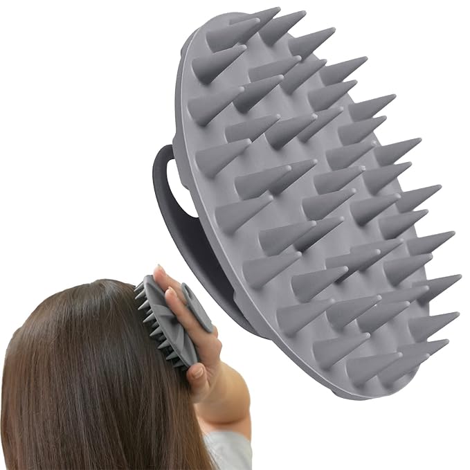 INNERNEED One-Piece Scalp Massager Shampoo Brush, Wet & Dry Scalp Care Head Scrubber Hair Washing, Soft Silicone Bristles, for Hair Growth, Dandruff Removal, Comfortable for All Hair Types (Gray)-FemmiqueWomen