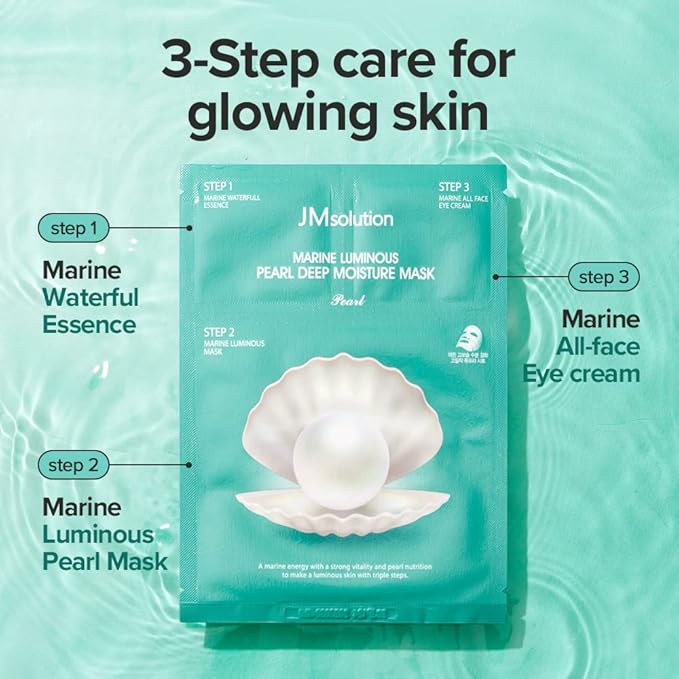 JMsolution Marine Luminous Pearl Deep Moisture 3 Step Skin Care Face Mask - Korean Skincare Facial Mask - boosting Brightening Moisturizing-10 Sheets for Dry Skin-FemmiqueWomen
