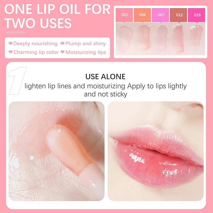2 Set Lip Oil Hydrating Tinted Lip Balm, Plump Lip Gloss Lip Care Transparent Toot Lip Oil Tinted, Fresh Texture & Non-sticky, Nourishing Repairing Lightening Lip Lines Lip Care Products (Pink / Rosewood)-FemmiqueWomen