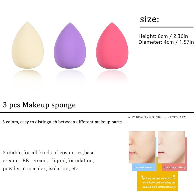 10 Piece Purple Makeup Brushes Set and 3 Piece Makeup Sponge - Wooden Handle with Soft Synthetic Bristles, for Face & Eye Makeup | Professional Cosmetic Brushes | Includes Travel Pouch-FemmiqueWomen