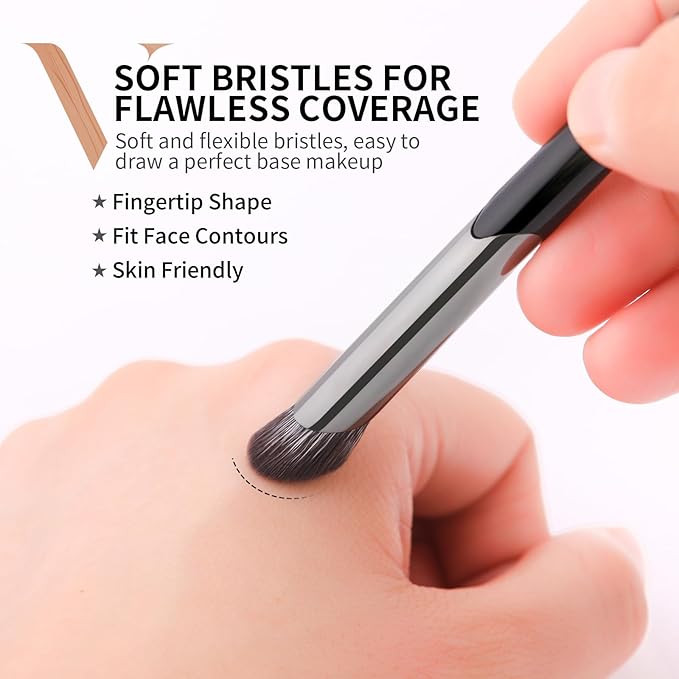 DUcare Nose Contour Brush, Angled Concealer Brush Under Eye, Small Under Eye Makeup Brush for Dark Circles Puffiness Puffy Face Eyebrow Eyes (V02 Mini Contour Brush)-FemmiqueWomen