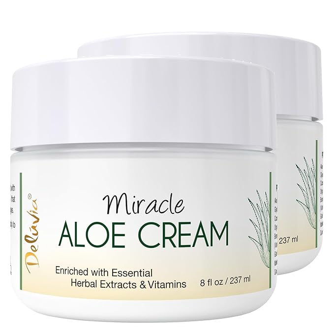 Deluvia Miracle Aloe Cream | Face & Body Moisturizer with Vitamin E & Organic Aloe Vera | Hydrating, Soothing for Dry Skin, Anti-Wrinkle, Acne Scars, Rosacea, Psoriasis, Eczema - 2 Pack-FemmiqueWomen