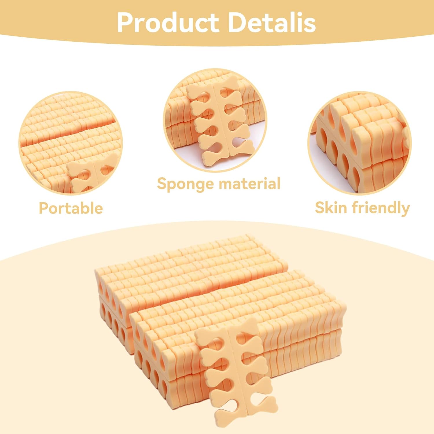100PCS Sponge Toe Separator, Soft Toe Spreader Nail Art Finger Separator Divider Spacer Manicure Pedicure Tool for Nail Polish (Orange)-FemmiqueWomen
