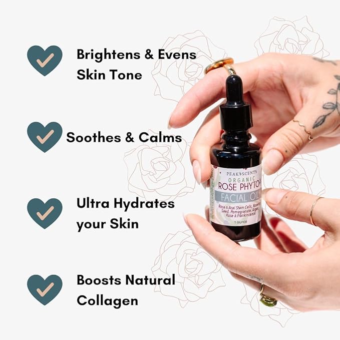 Organic Rose Phyto Facial Oil - Rosehip and Argan Oil Infused with Rose Extract and Frankincense Essential Oil - Ideal for Gua Sha Massage, Anti-Aging Face Oil (1oz)-FemmiqueWomen