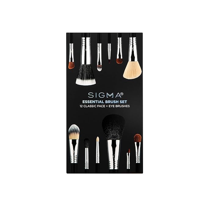 Sigma Beauty Essential Makeup Brushes Set – Professional Grade Makeup Brush Set with Premium Fibers and Sleek, Durable Handles for Face & Eyes, Includes 12 CK001 Black Makeup Brushes-FemmiqueWomen