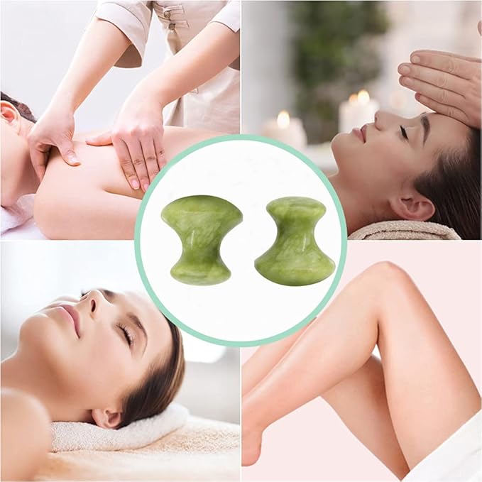 2 Pcs Mushroom Jade Gua Sha Facial Tools, Jade Roller Guasha Massage Green Jade Stone Mushroom Shaped Face Lift Remove Wrinkles Massager for Women Spa, Massage Knobs for Body Relaxing-FemmiqueWomen