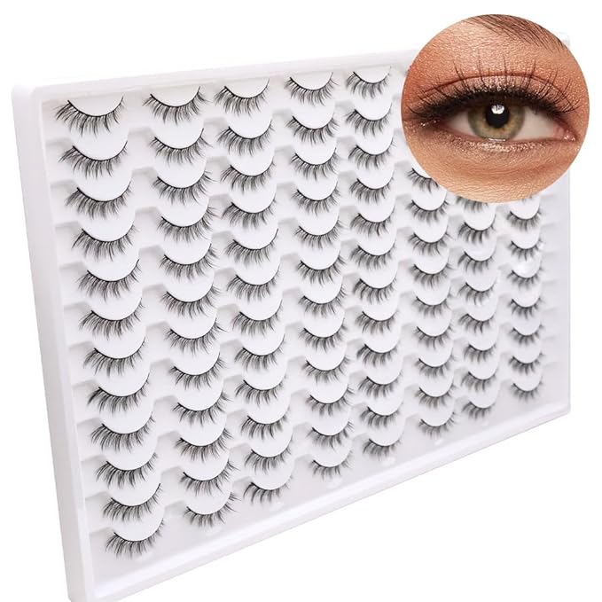 False Eyelashes 48 Pairs Faux Mink Lashes 14mm Wispy Lashes 3D Fluffy Cat Eye Lashes Pack Bulk Wholesale Strip Lashes(style 48-038)-FemmiqueWomen