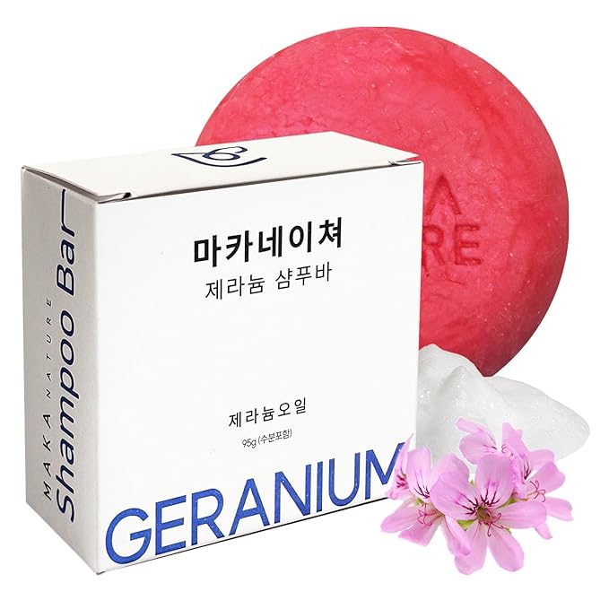 Maka Nature Low-Carbon Shampoo Bar | Korean K-Beauty Haircare with Natural Ingredients for Scalp & Hair Types | Vegan, Eco-Friendly, pH balanced, 3.35oz (Geranium)-FemmiqueWomen
