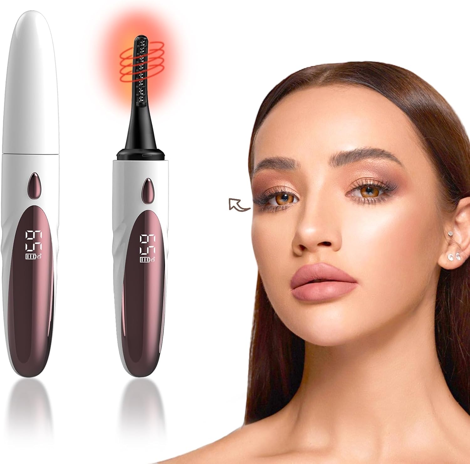 Heated Eyelash Curlers - Fast Heat up Within 10s, Electric Eyelash Curler with 4 Heating Modes, Rechargeable Electric Eyelash Curler, Heated Lash Curler for Makeup Tools with LED Display (White)-FemmiqueWomen